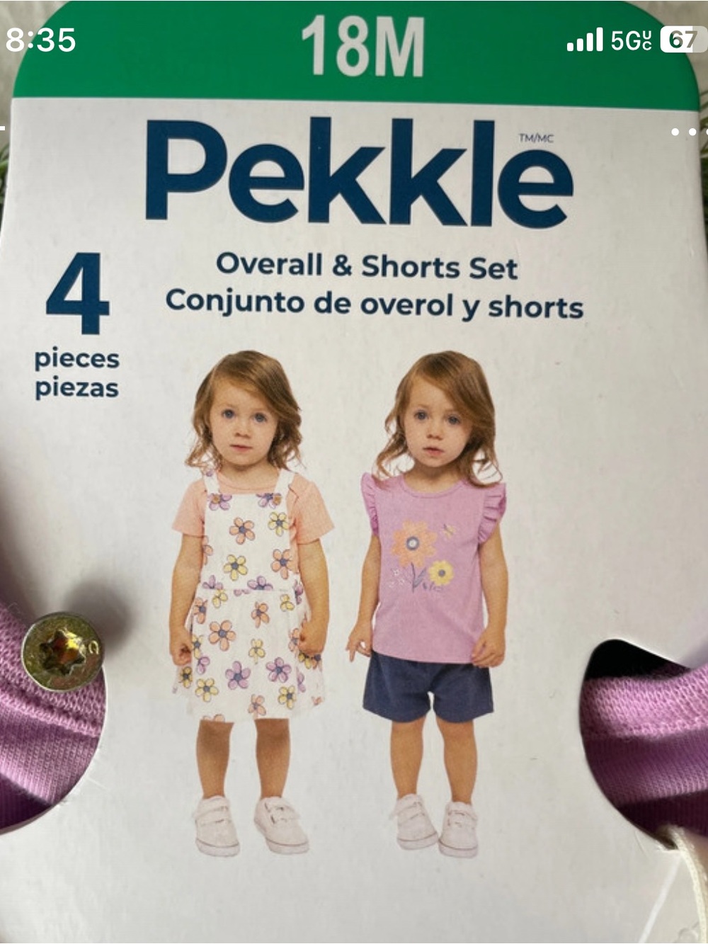 Pekkle Girls' Lavender Floral Overall & Shorts Matching Set - 18M